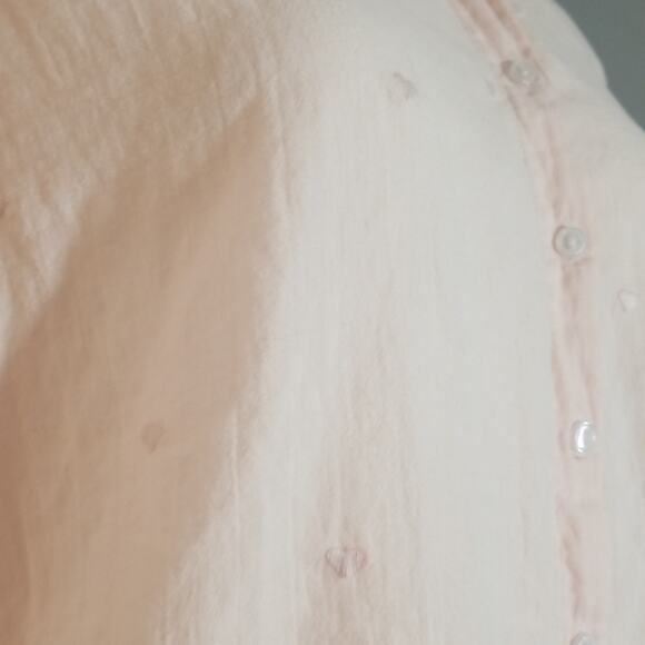Sundry Light Pink Gauze Cotton Button Down Shirt with Hearts - Picture 3 of 7